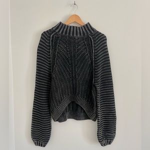 Free People Black and Gray Striped Sweater